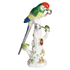 Vogel Papagei auf Stamm, Vintage, Bunt staffiert, H 29 cm