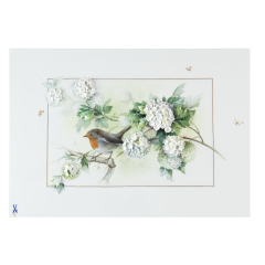 Wandbild Rotkehlchen mit Schneeballblüten, Lim. 25, 30 x 43 cm