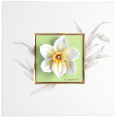 Wandbild mit Narzissenblüte, Hellgrüner Fond, Sign. H. Bretschneider, H 23 cm