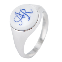 Siegelring rund mit Monogramm (2 Buchstaben) in Kobaltblau, 54 mm, 925 Sterlingsilber