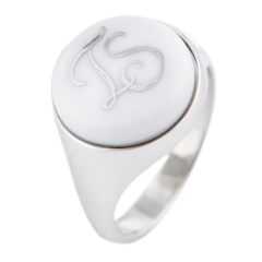 Master-Siegelring rund mit Monogramm (2 Buchstaben) in Platin, 925 Sterlingsilber