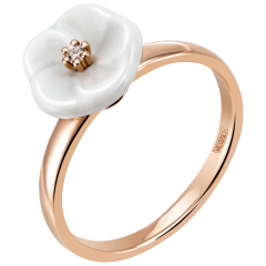 Ring Royal Blossom Basic, 750 Roségold, 1 Porzellanblüte S mit 1 Brillant 0,02 ct, TW, VSI, Vollschliff Gut