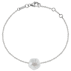 Armband Royal Blossom Basic, 750 Weißgold, 1 Porzellanblüte S mit 1 Brillant 0,02 ct, TW, VSI, Vollschliff Gut, 19cm, Öse bei 17cm