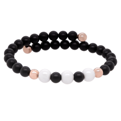 Armreif Pearl Collection Onyx, symmetrisch, 3 Porzellan-Perlen 8 mm, 4 Perlen 6 mm 925 Silber rosé vergoldet, 28 Onyx Perlen 6 mm