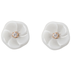 Ohrstecker Royal Blossom Basic, 750 Roségold, 2 Porzellanblüten S mit je 1 Brillant je 0,02 ct, TW, VSI, Vollschliff Gut