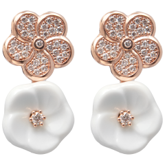 Ohrstecker Royal Blossom Pavé, 750 Roségold, 2 Blüten S pavé, 2 Porzellanblüten S, 64 Brillanten, 0,316 ct, TW, VSI, Vollschliff G