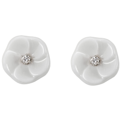 Ohrstecker Royal Blossom Basic, 750 Weißgold, 2 Porzellanblüten S mit je 1 Brillant je 0,02 ct, TW, VSI, Vollschliff Gut
