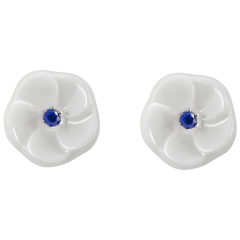 Ohrstecker Royal Blossom Basic Saphir, 750 Weißgold, 2 Porzellanblüten S mit je 1 Saphir je 0,07 ct blau facettiert