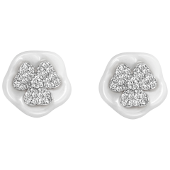 Ohrstecker Royal Blossom Pavé, 750 Weißgold, 2 Blüten S pavé, 2 Porzellanblüten M,  62 Brillanten 0,232 ct, TW, VSI, VS Gut