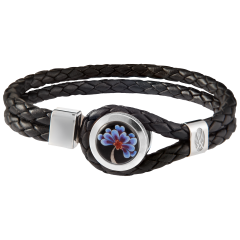 Lederarmband Indische Blüte blau,925 Sterlingsilber