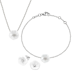 Set Royal Blossom Basic Ohrstecker, Armband & Collier, 750 Weißgold