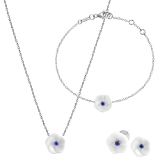 Set Royal Blossom Basic Saphir, Ohrstecker, Armband & Collier, 750 Weißgold