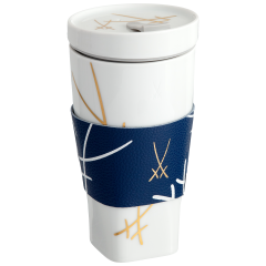 Coffee to go Becher mit Porzellandeckel und Manschette, Form "Nova", "Swords", V 0,35 l