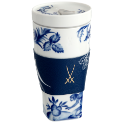 Coffee to go Becher mit Porzellandeckel und Manschette, Form "Nova", Affe und Faultier, V 0,35 l