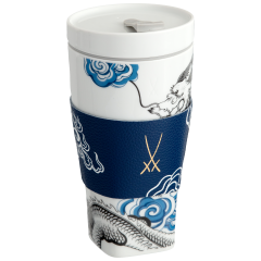 Coffee to go Becher mit Porzellandeckel und Manschette, Form "Nova", Glücksdrache, V 0,35 l