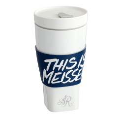 Coffee to go Becher mit Porzellandeckel und Manschette, Monogramm, 2 Buchstaben, platin, Form "Nova", Weiß, V 0,35 l