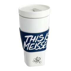 Coffee to go Becher mit Porzellandeckel und Manschette, Monogramm, 2 Buchstaben, schwarz, Form "Nova", Weiß, V 0,35 l