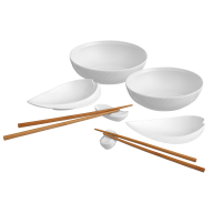 Asien-Set mit Essstäbchen, Form "Wellenspiel Relief", Weiß
