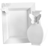 Home-Deco-Set, 2-tlg., "Butterfly Collection", Vase, Vide-Poche, Weiß