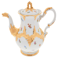 Kaffeekanne, gro ß, Form "B-Form", Gestreute Blümchen, bunt, Goldbronze, leicht, V 1,5 l
