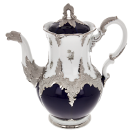 Kaffeekanne, gro ß, Form "B-Form", Gestreute Röschen, weiß-grau, königsblau, Glanzplatin, V 1,5 l