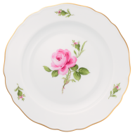 Vorspeise- und Dessertteller, Form "Neuer Ausschnitt", Rose mitte, bunt, Goldrand, Ø 18 cm