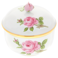 Sugar Bowl, Shape "New Cutout", Pink rose, gold rim, Ø 9 cm