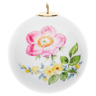 Baumschmuck Kugel, Vintage Blume 2, Heckenrose, Goldrand, Ø 5 cm
