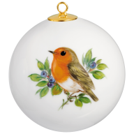 Baumschmuck Kugel, Vintage Vogelmalerei, Rotkehlchen, Goldrand, Ø 5 cm