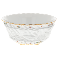Schüssel, mittel, Form "Schwanendessin", Indische Blumenzweige, gestreute Blümchen, Goldkante, Goldrand, Ø 18 cm