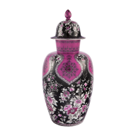 Vase "Reiche indische Malerei", purpur, schwarz und platin, H 53 cm