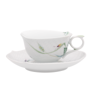 Teetasse, Form "Wellenspiel Relief", Waldflora mit Insekten, bunt, weißer Rand, V 0,15 l