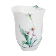 Becher, Form "Wellenspiel Relief", Waldflora mit Insekten, bunt, weißer Rand, V 0,25 l