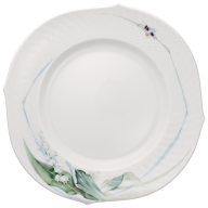 Vorspeise- und Dessertteller, Form "Wellenspiel Relief", Waldflora mit Insekten, bunt Motiv: Maiglöckchen, Ø 22,5 cm