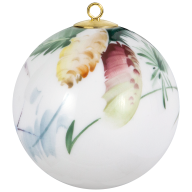 Baumschmuck Kugel, Waldflora mit Insekten, Fichtenzapfen, weißer Rand, Ø 5 cm