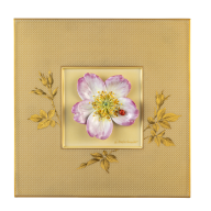 Wandbild Heckenrose mit Marienkäfer, Unikat Horst Bretschneider, 23 x 23 cm