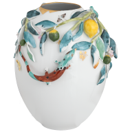 Vase mit plastischen Zitronenzweigen, Echse und Schmetterlingen, Unikat, Silvia Klöde, H 25 cm