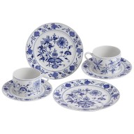 Gedeck-Set, 6-tlg., Zwiebelmuster, kobaltblau, weißer Rand