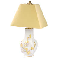 Tischleuchte Schneeballblüten, Bunt und gold staffiert, H 49 cm
