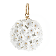 Anhänger Schneeballblüten-Boule klein, Blütenstempel Gold staffiert, Ø 2 cm