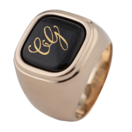 Master-Siegelring eckig mit Monogramm (2 Buchstaben) in Gold auf schwarzem Fond, 925 Silber rosé vergoldet