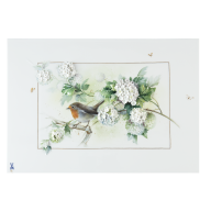 Wandbild Rotkehlchen mit Schneeballblüten, Lim. 25, 30 x 43 cm