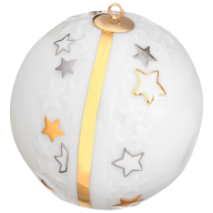 Baumschmuck Kugel Reliefsterne, Glanzgold und Glanzplatin, weißer Rand, Ø 7 cm