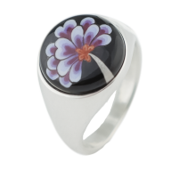 Siegelring rund, Indische Blüte blau, 925 Sterlingsilber
