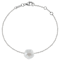 Armband Royal Blossom Basic, 750 Weißgold, 1 Porzellanblüte S mit 1 Brillant 0,02 ct, TW, VSI, Vollschliff Gut, 19cm, Öse bei 17cm