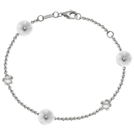 Armband Royal Blossom Bouquet, 750 Weißgold, 5 Blüten S/XS, 3 Porzellanblüten S, 3 Brillanten 0,06 ct, TW, VSI, Vollschliff Gut, 2