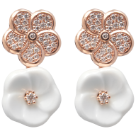 Ohrstecker Royal Blossom Pavé, 750 Roségold, 2 Blüten S pavé, 2 Porzellanblüten S, 64 Brillanten, 0,316 ct, TW, VSI, Vollschliff G