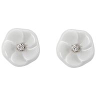 Ohrstecker Royal Blossom Basic, 750 Weißgold, 2 Porzellanblüten S mit je 1 Brillant je 0,02 ct, TW, VSI, Vollschliff Gut