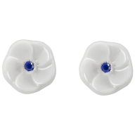 Ohrstecker Royal Blossom Basic Saphir, 750 Weißgold, 2 Porzellanblüten S mit je 1 Saphir je 0,07 ct blau facettiert