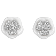 Ohrstecker Royal Blossom Pavé, 750 Weißgold, 2 Blüten S pavé, 2 Porzellanblüten M,  62 Brillanten 0,232 ct, TW, VSI, VS Gut